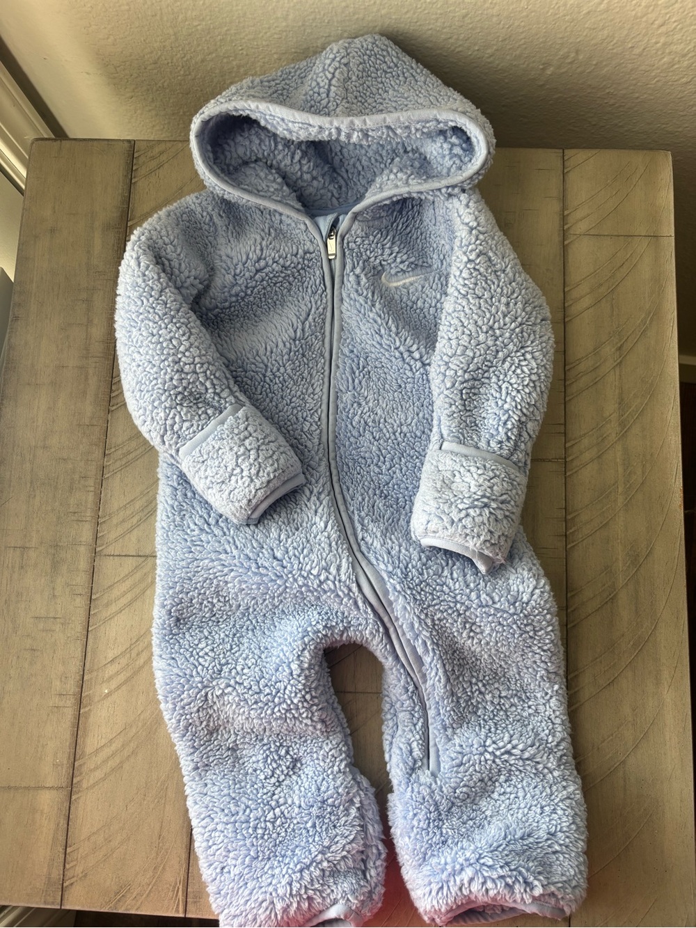 Nike Light Blue Sherpa Fleece Hooded One-Piece for Babies Size Small (68-74cm)